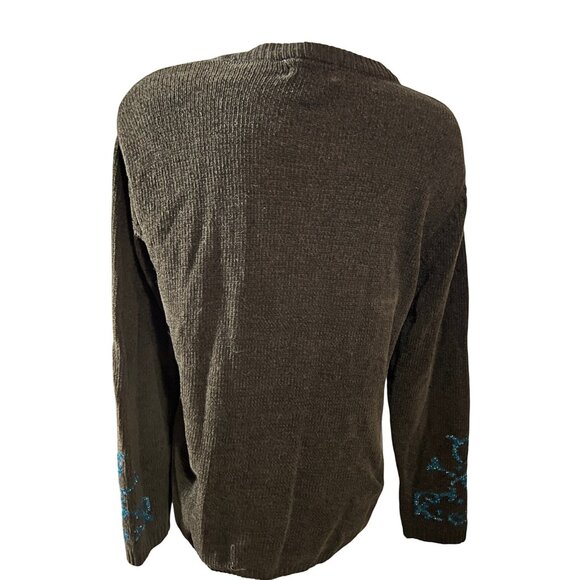 Vintage V Neck Sparkly Cardigan by Gantos Sz Medium Brown & Blue Glittery - Picture 2 of 10